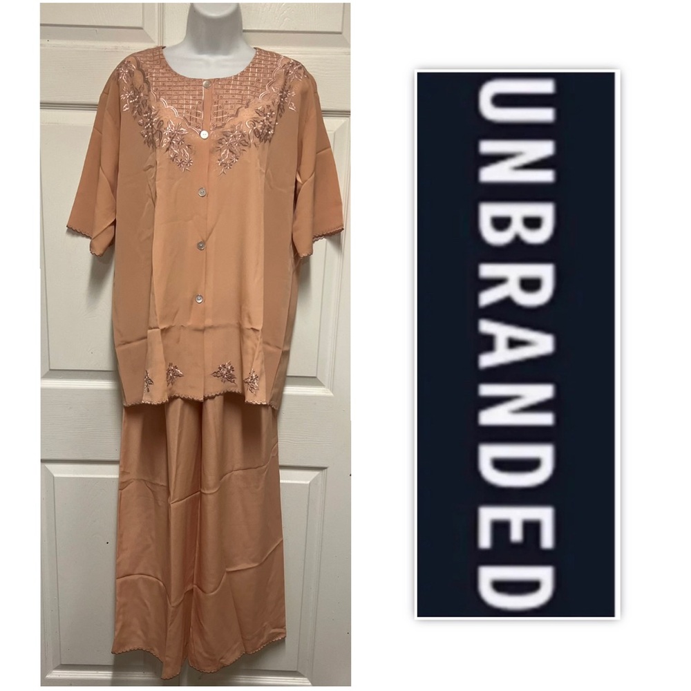UNBRANDED Peach Two-Piece Emroideted Loungewear Set